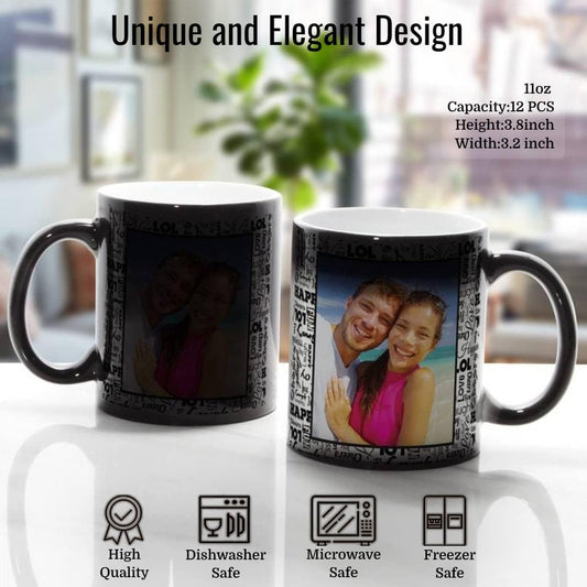 Custom  Porcelain Black Coated Magic Mugs Classic Drinking Cups, Mugs for Cappuccino, Espresso, Latte, Milk, Tea, Mug