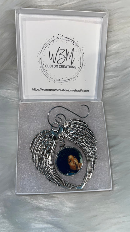Metal Picture Ornament with Angel Wings / Key Chains